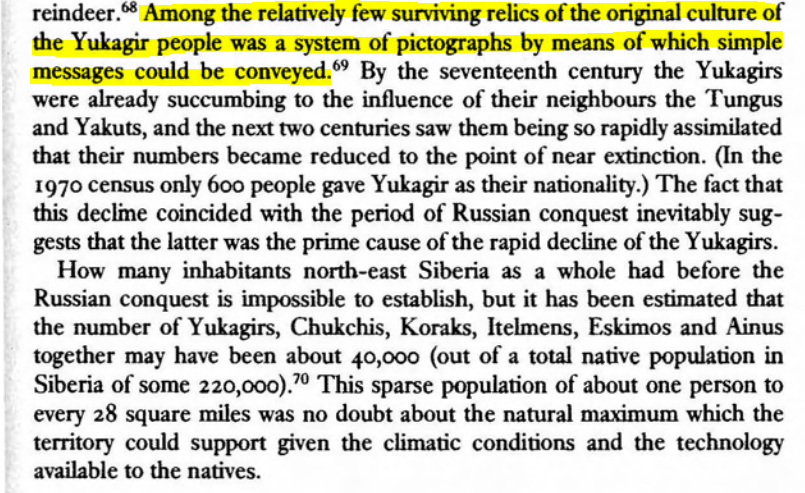 The Yukagirs used pictograms for messages. Decline of the Yukaghir population.