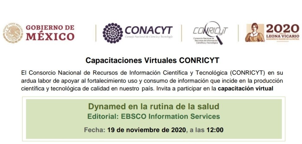 web_itapizaco's tweet photo. #TecNM Campus Apizaco, te informa sobre las Capacitaciones Virtuales #CONRICYT, Dynamed en la rutina de la salud de Editorial EBSCO Information Services, este 19 de noviembre a las 12:00 horas. Regístrate en https://t.co/3BH6uNLuow https://t.co/S5r4J4GKQt