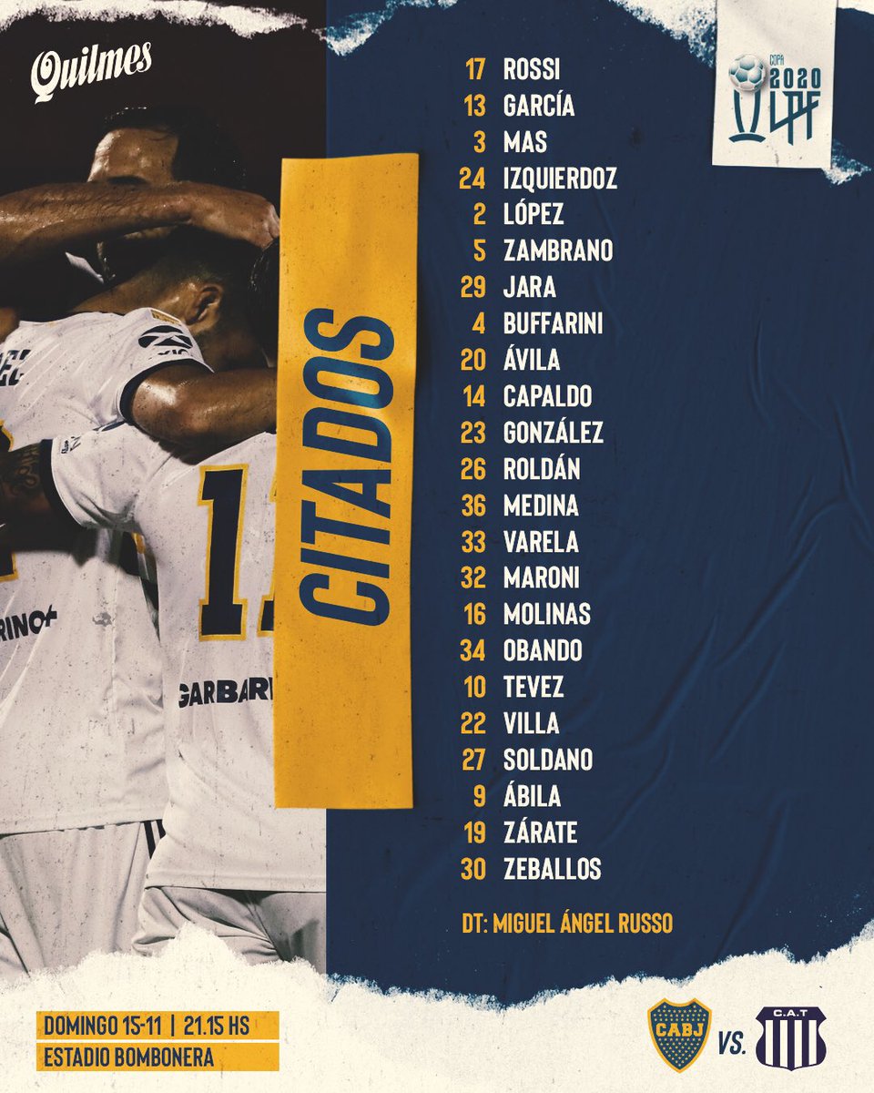 BocaJrsOficial's tweet photo. 📋 Lista de citados para recibir a @CATalleresdecba en la Bombonera.

#VamosBoca 👊 https://t.co/ldoImtoz4r