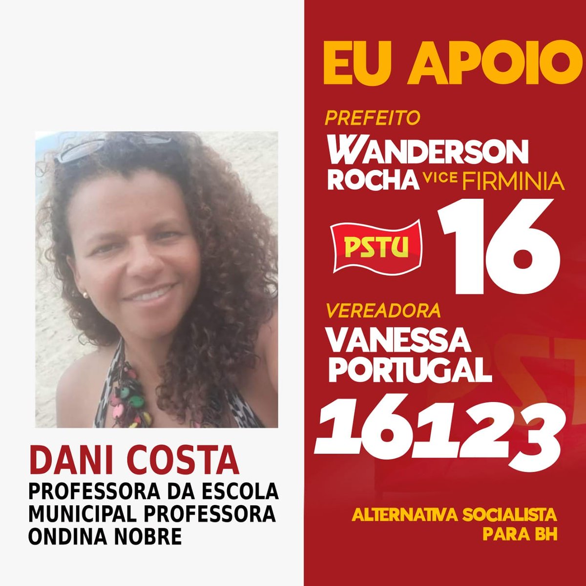 wandersonpstubh's tweet photo. MANIFESTE APOIO | #Votar 16 é escolher um programa socialista. #Digitar 16123 é optar por programa de luta contra a retirada de direitos. #Chega de conciliação de classe.
#Bora somar!? Mande uma foto.
#wandersonrocha16
#vanessaportugal16123
#PSTU
#eleicoes2020 https://t.co/4h8T5WP5Ko