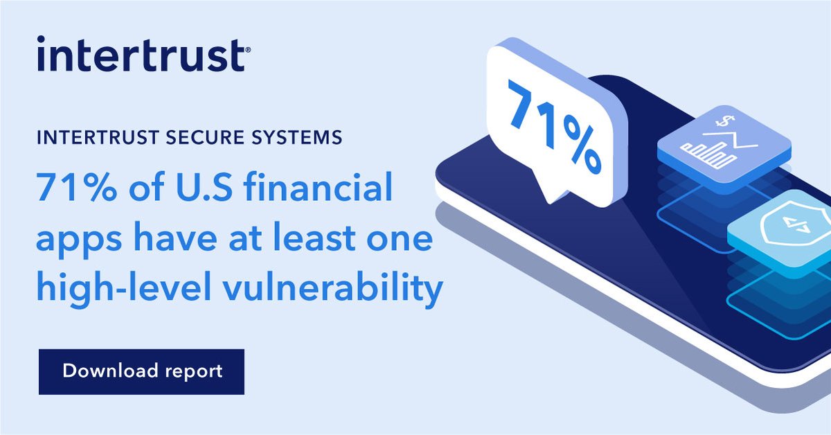 IntertrustTech's tweet image. #IntertrustSecureSystems 

What are the top threats facing mobile #FinancialApps? Download the Intertrust finance security report to discover common vulnerabilities that plague the top U.S financial apps. Where does your app stand?  

#FinanceSecurity

bit.ly/2K2ITyd