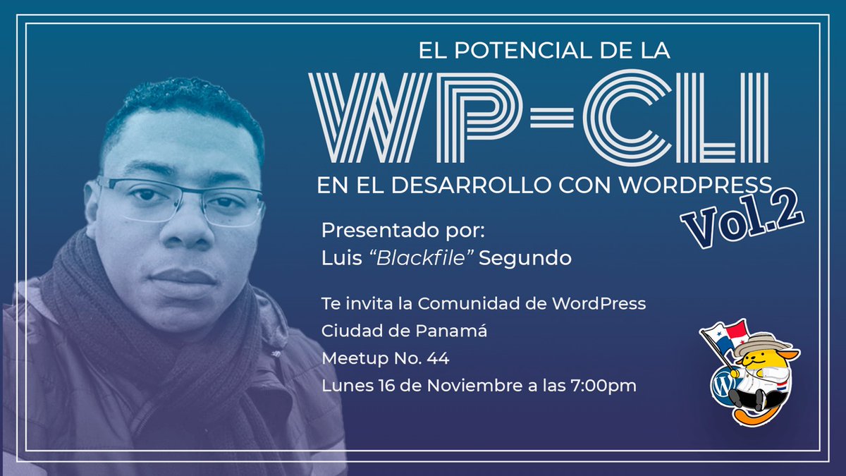 Lunes 16 de noviembre - El potencial de <a href="/wpcli/">WP-CLI</a> en nuestros proyectos #Web con #WordPress 
meetup.com/es-ES/WordPres…