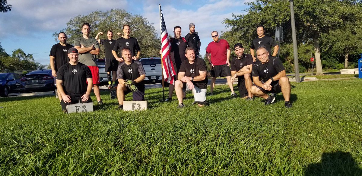 F3Orlando's tweet photo. 13 at #ChainLocker and 8 at #TheRising. We had #DrFeelgood DR from @F3Suncoast and 1 FNG #Rocky who was a EHed while walking by (can you guess which one from the pics?) @F3Nation @F3Fng #giveitaway #ISI #DRP #AlwaysBeHeadlocking https://t.co/GxWIyaCejN