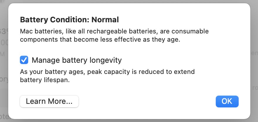 zollotech's tweet photo. macOS Big Sur removes the Battery Health percentage and just says Normal.  I wish Apple would do this for iOS as well as I think it is something that causes way too many people anxiety about their battery. https://t.co/IYOZIIFYrb