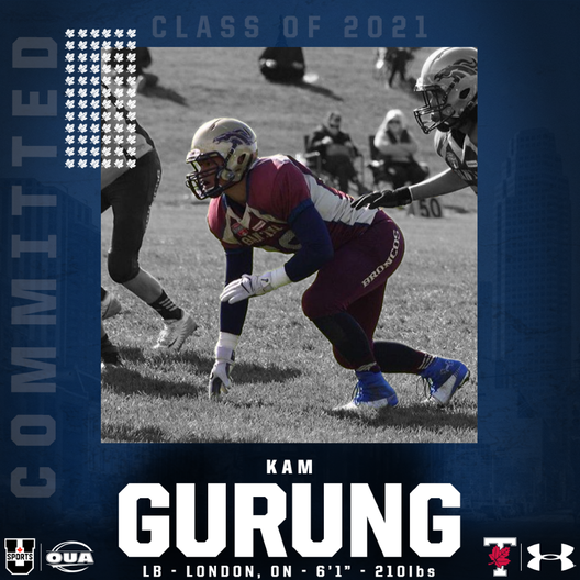 We would like to welcome another Dynamic addition to our 2021 Recruiting Class 6'1 210 LB Linebacker Kam Gurung! <a href="/kam_gurung/">kam gurung</a> will be joining us from the <a href="/bantingfootball/">Banting Football</a> in London Ont! 

#BLEEDBLUE #WeAroTO #LondonBlues