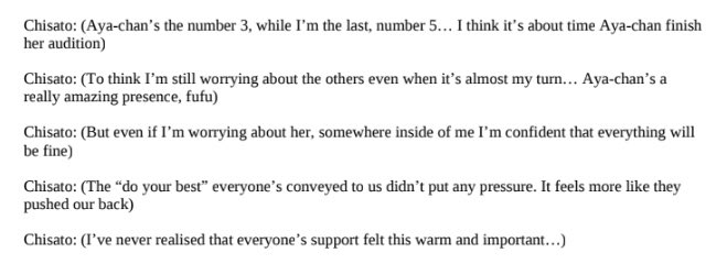 there's also this part in the translated Play Act event that i think about all the time about how she really treasures everyone's support that idk how to phrase this but likeevidence