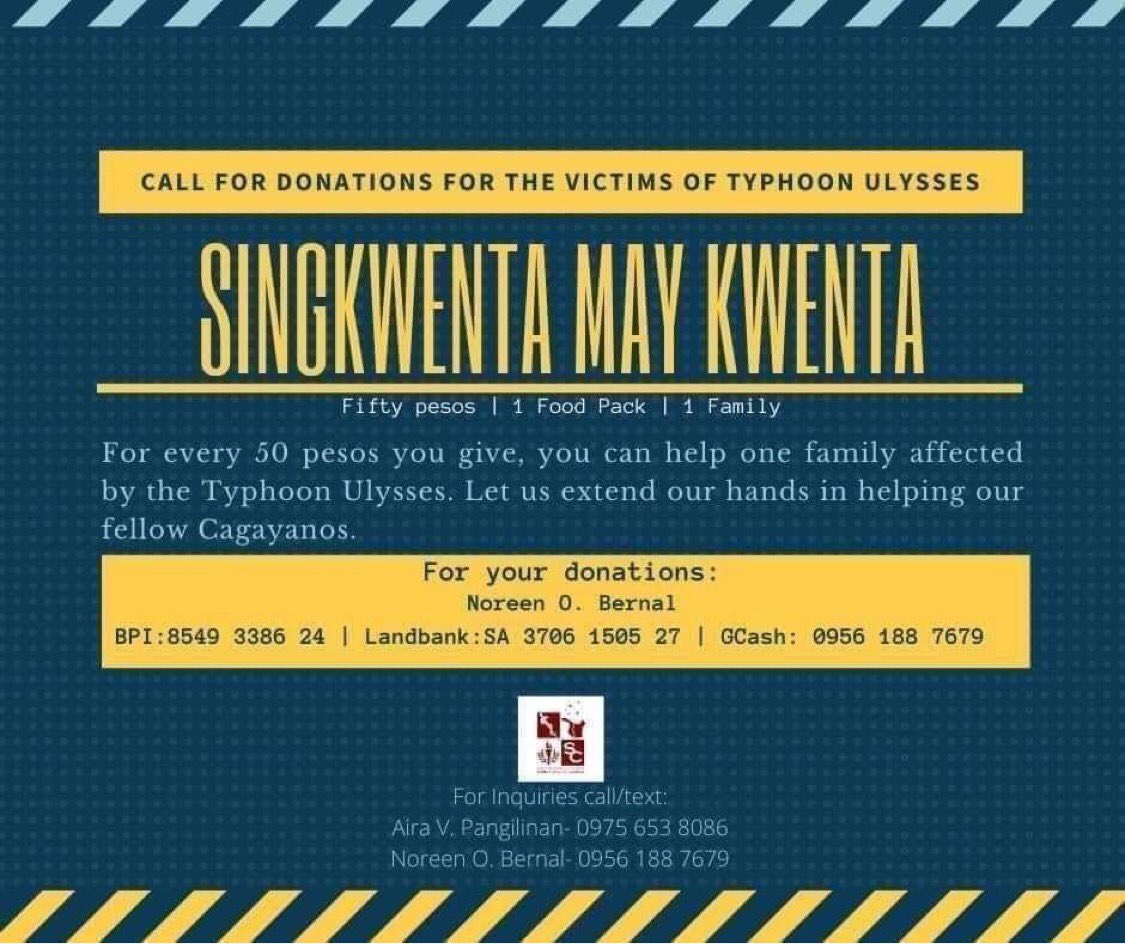 ZilleLy's tweet photo. For those who are interested to send help, both donation drives are spearheaded by Cagayan State University - College of Medicine. Any amount will surely go a long way. Thank you! 

#CagayanNeedsHelp #BangonCagayan https://t.co/SM61G3przj