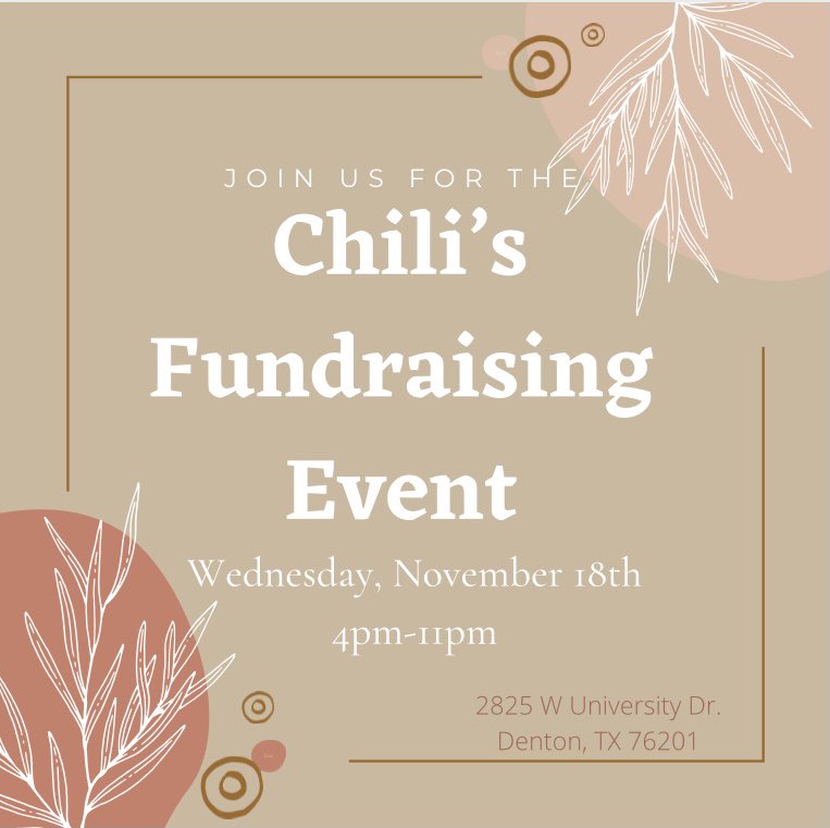 UNTStorybook's tweet photo. Visit Chili’s next Wednesday to help support our cause! (Take-out included) 
Use our hashtag #USPChilis when posting at the event so that we can share it on our platform 🌶

#UNTSocialWork #UNTStorybookProject #UNT #WSP https://t.co/FD5rpEYiBN