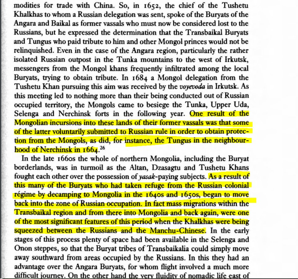 Many Siberians voluntarily submitted to the Russians in exchange for protection from the Mongols. Ironically, many of the Khori would move back into Russia.