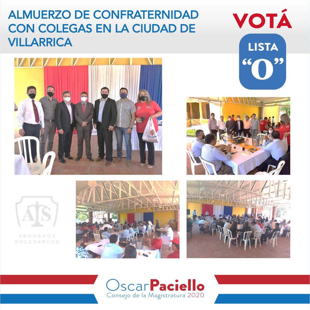 Compartimos un almuerzo de trabajo y confraternidad con los colegas de la  Ciudad de Villarrica

¡Estamos seguros del triunfo de la Lista “O”!

#AbogadosSolidarios
#TuVozEnElConsejo