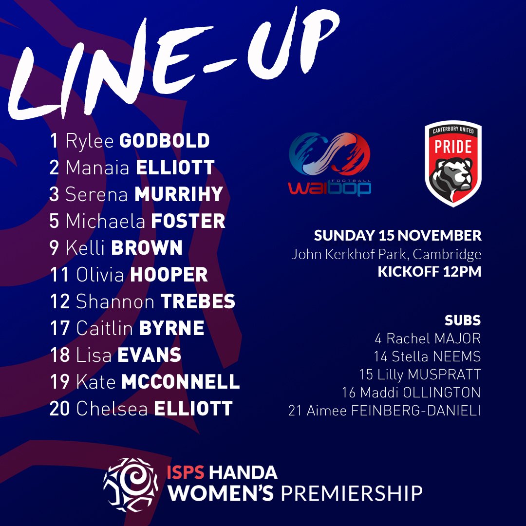 WaiBOPFootball's tweet image. LINE-UP!

Here&apos;s how we start against Canterbury United Pride today.

#ISPSHandPrem #WBvCU New Zealand Football