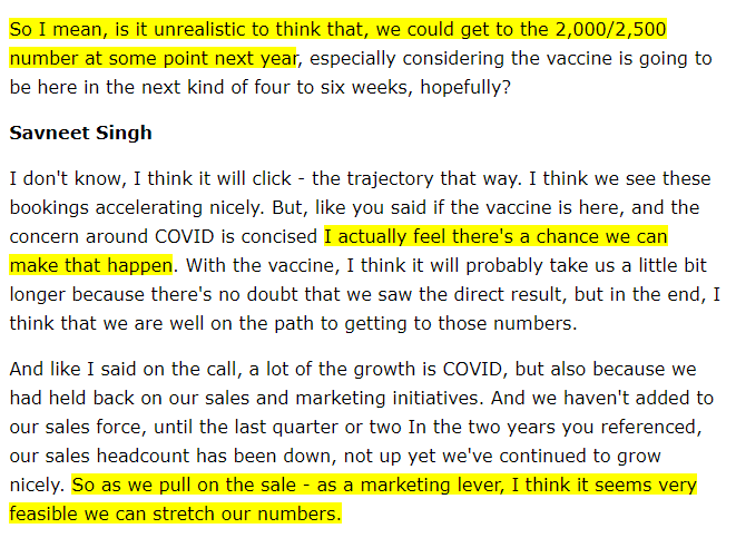 What can we expect for future installs? In latest earnings call  @Adam_Wyden asks if it is realistic to see 2000/2500 installs in a quarter by Q4-21. Savneet's response was even-tempered but optimistic.