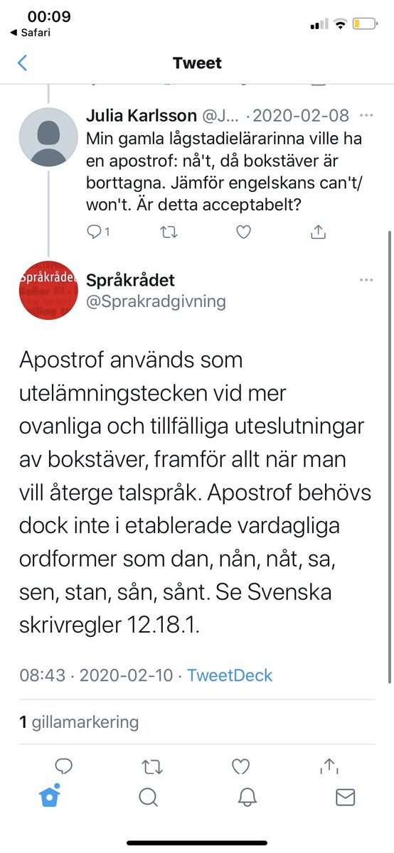 Falkblick's tweet photo. @fembarnsfarsan @Edward_Blom Nå’t finns det ingen anledning att skriva enligt Språkrådet. Se skärmdump nedan. (Ursäkta mitt oerhört sena svar. Det blev en lång Twitterpaus igen för min del!) https://t.co/LKA8w5m7xB