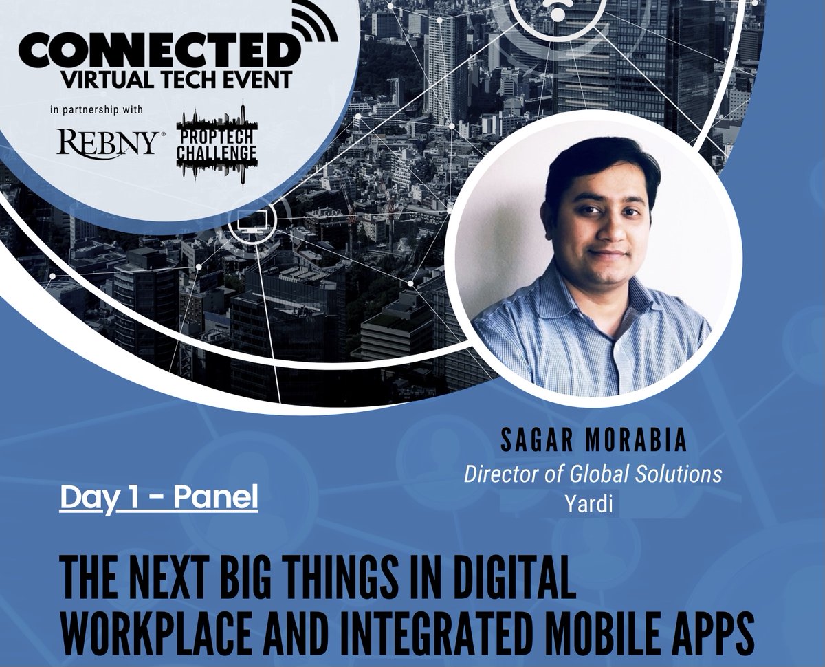 Yardi's tweet photo. Yardi’s own Sagar Morabia will be speaking next week at the #ConnectedVirtualTechEvent, hosted by @connectedremag, @REBNY &amp; @PropChallenge. Join us Nov. 16 at 2 PM EST to explore the future of digital workplace and integrated mobile apps.

Register at https://t.co/d7zxRSfUfe. https://t.co/4xsZhov62S