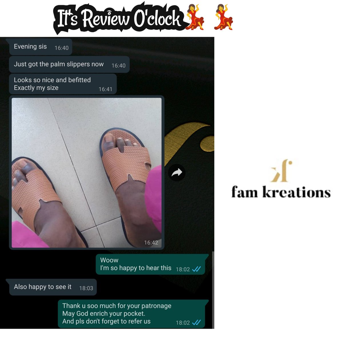 rayor_therealto's tweet photo. We love reviews cause it shows the credibility of our service to our customers.
@FamKreations Customers satisfaction is our priority 💯
Our footwears are built from scratch with quality leather materials to make them last longer.. Kindly RT🙏
#famclients #handmade #ABT #MIL https://t.co/hKmlqjjNCZ