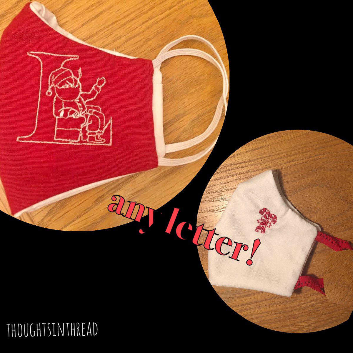 thoughtinthread's tweet photo. Customise your mask for your stocking for christmas!🎄 💝 😷 
•
joke time!
what do elves learn at school?
- the ELFabet!! 
[ pick any letter for your mask-gift]
#holidays #christmas #christmasgiftideas #personalised #christmasmask #embroideredmask #customise #personalised https://t.co/Wm4ZLScXQa