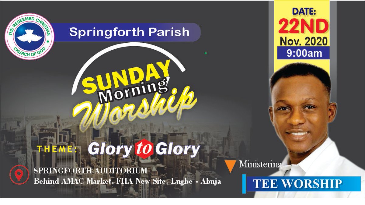 RCCGSpringforth's tweet image. When we worship God, his glory is delivered unto us seamlessly.

Join us on Sunday 22nd Nov. 2020 for an intense Morning Worship as led by renowned worship leader 'Tee Worship'.

Mountains will move and the Glory of our Lord Jesus will be made manifest,

forms.gle/wZ22Hq7iMQaXtt…