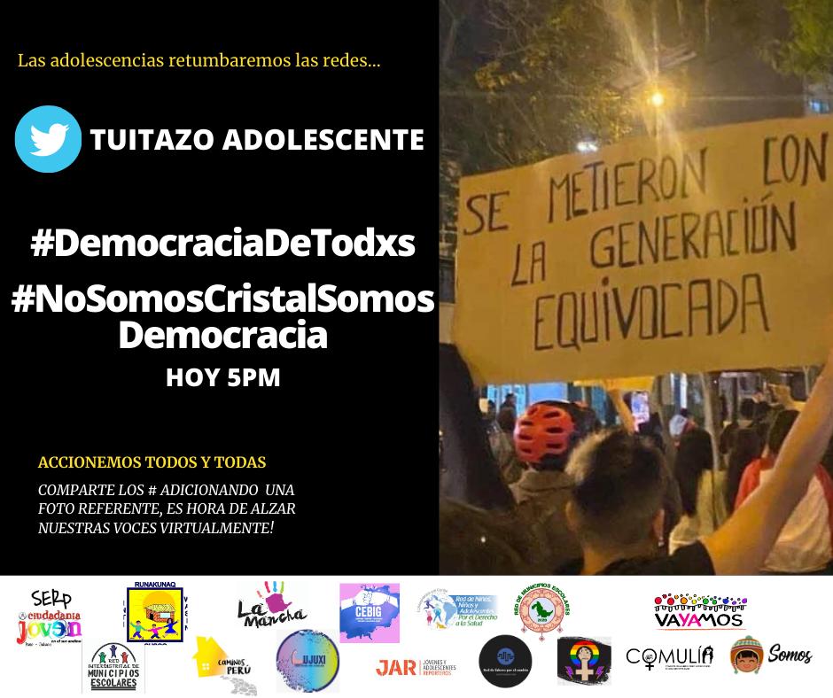 CucaYonela's tweet photo. Las adolescencias somos parte de esta protesta, dejamos nuestra estigma de que somos de cristal, no nos quedaremos calladxs nuestra democracia es lo fundamental💪✊🙌
#DemocraciaDeTodxs
#NoSomosCristalSomosDemocracia https://t.co/sHKxpCMenh