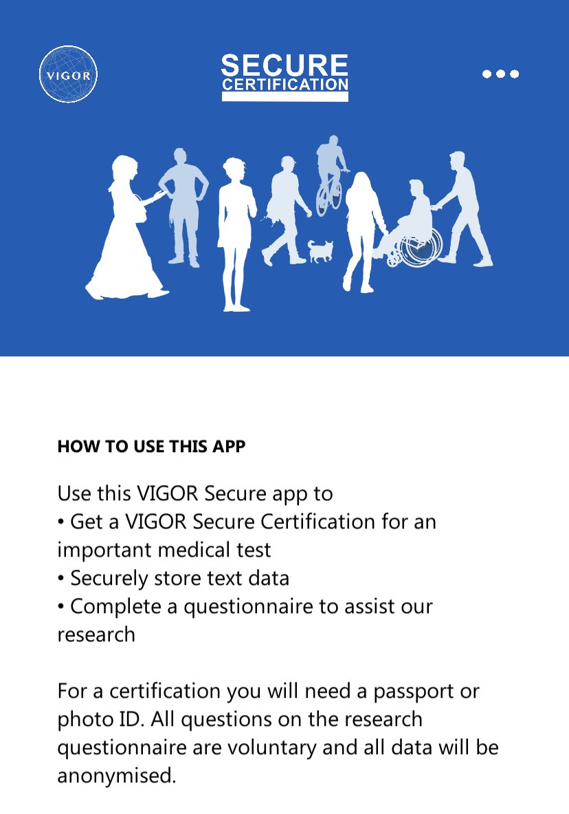 Vigor_Global's tweet photo. The #VIGOR_Secure App for #iOS & #Android will be out soon. It is ideal for recording important medical events like test results and #vaccinations, your own private & secure record which you can chose to share with others such as your doctor or employer, if you wish to do so. https://t.co/lOI2HRqqu8