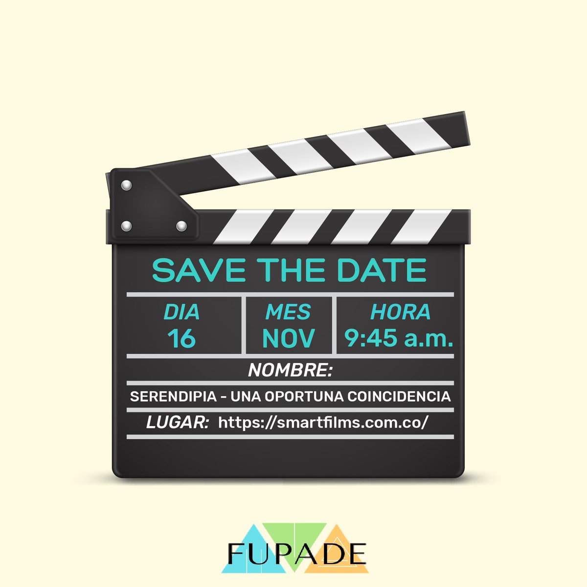 fupade's tweet photo. 🔴 ¡𝗦𝗮𝘃𝗲 𝘁𝗵𝗲 𝗱𝗮𝘁𝗲!
Éste lunes 𝟭𝟲 de noviembre estaremos estrenando nuestro corto 𝗦𝗲𝗿𝗲𝗻𝗱𝗶𝗽𝗶𝗮 - 𝗨𝗻𝗮 𝗢𝗽𝗼𝗿𝘁𝘂𝗻𝗮 𝗖𝗼𝗶𝗻𝗰𝗶𝗱𝗲𝗻𝗰𝗶𝗮 en el marco del Congreso @smartfilmsco.
 #EmprenderdePelicula
#YoSoySmartfilms
#UnaOportunaCoincidencia https://t.co/c9FBu8UPZS
