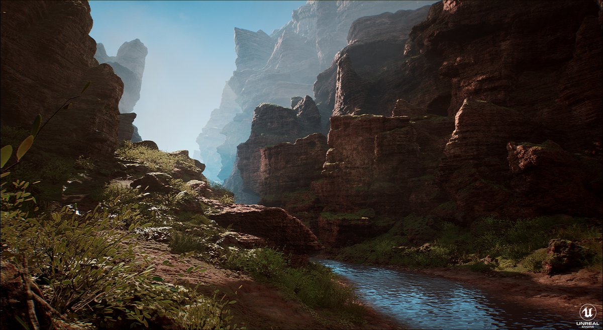 Procgen is not only great for placing assets, it's also fantastic for creating them, saving your artists months (or years) worth of work. Rocks and cliffs are an ideal candidate. Trees area already procedural thanks to SpeedTree. (art: David Garrett on Artstation)