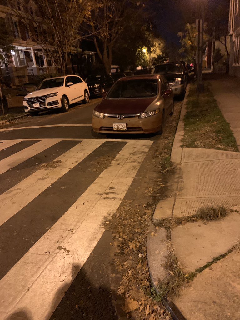 JenHanleyDC's tweet photo. @311DCgov every Sat &amp; Sun nights cars from Maryland park at Holmead and Otis well past the signs- blocking’s crosswalks, making it hard to turn, and causing people to not see our stop sign. I know it is hard to get parking enforcement on weekends but anything that can be done? https://t.co/tvYqVS5tYD