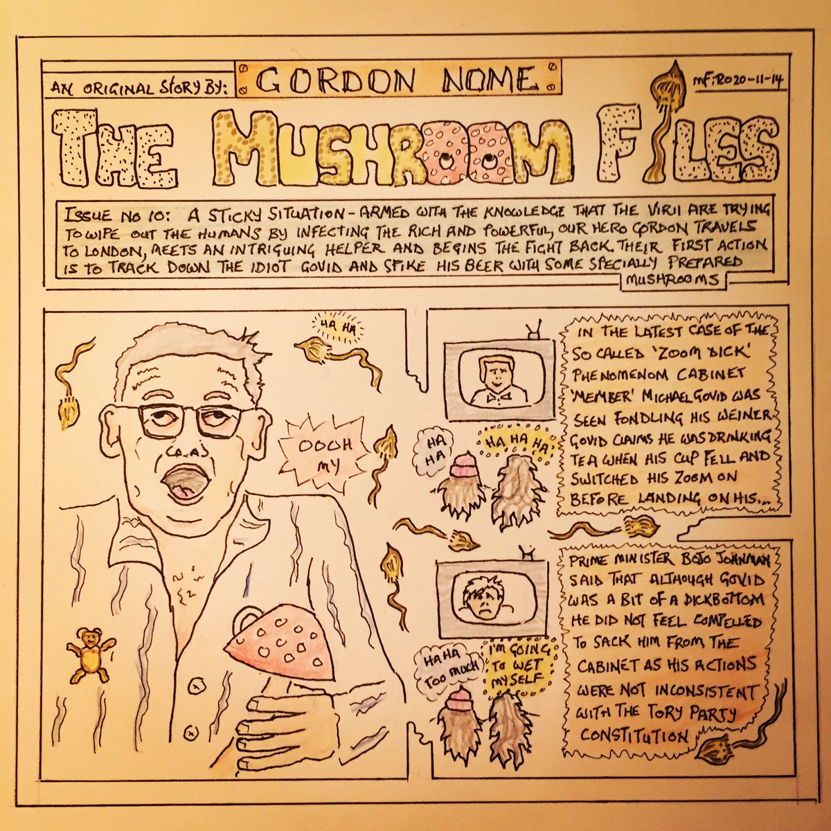 MikeFarrow's tweet image. A sticky situation, episode ten of the mushroom files, govid gets his come uppanse ❤️ #magic #mushrooms #cummins #going #boris #gove #zoom #dick #zoomdick