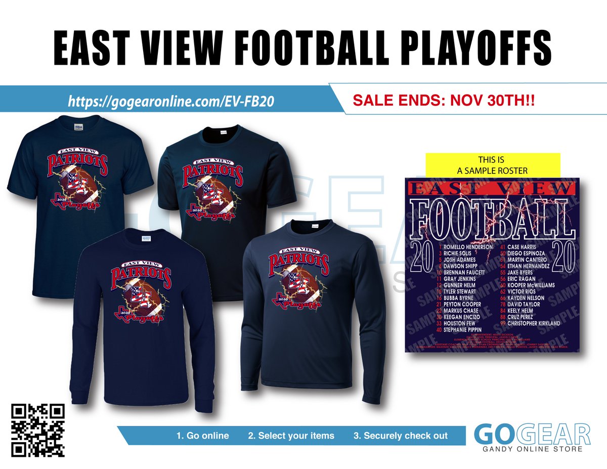 PATRIOTS ARE IN THE PLAYOFFS! Order your playoff shirt now to show your support for this great accomplishment. gogearonline.com/EV-FB20