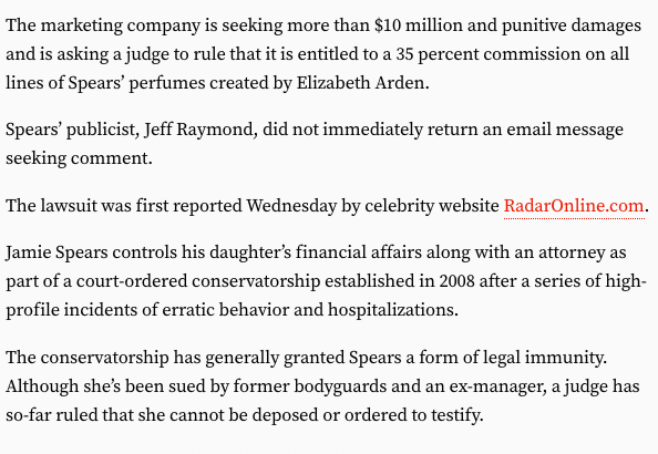 Jeff Raymond would come to manage the press operation that sought to keep Britney silenced. The first time his name appears as Britney's publicist was in 2011 when Brand Sense was suing Lou Taylor for breach of contract. He declined to comment.  #FreeBritney