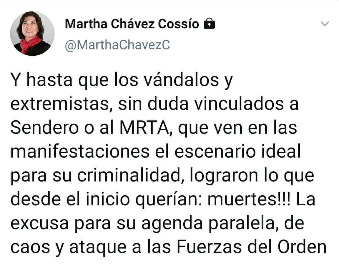 EIPeruano's tweet photo. Denuncia masiva a la cuenta de Twitter de Martha Chávez. 
Solo se requiere 100 denuncias a  su cuenta en 10 minutos y se hará la luz. #FujimorismoNuncaMas https://t.co/oGHOpVeXEe