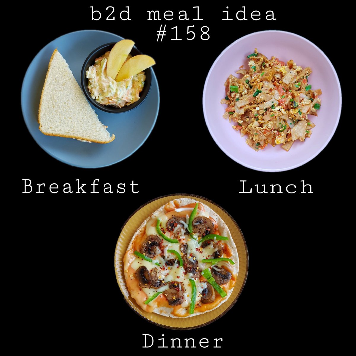 b2dplate's tweet photo. Meals for one of those lazy days 
Apple slaw sandwiche for breakfast, Egg kothu parotta for lunch, Kuboos/ roti pizza for dinner.

Click here 👇for details 
https://t.co/IO2uvUuZOw
#b2dplate #mealideas  #easrecipes https://t.co/6xUWYsvCSl