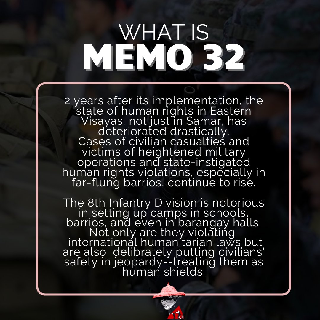 RepealMO32's tweet photo. November 22, 2018 when the islands of Bicol, Negros, and Samar were placed under a de facto martial law in the face of Memorandum Order No. 32

What is Memo 32?

#EndDeFactoMartialLaw
#StandWithSamarLeyte
#Memo32Ibasura https://t.co/0q9fGJ48B4