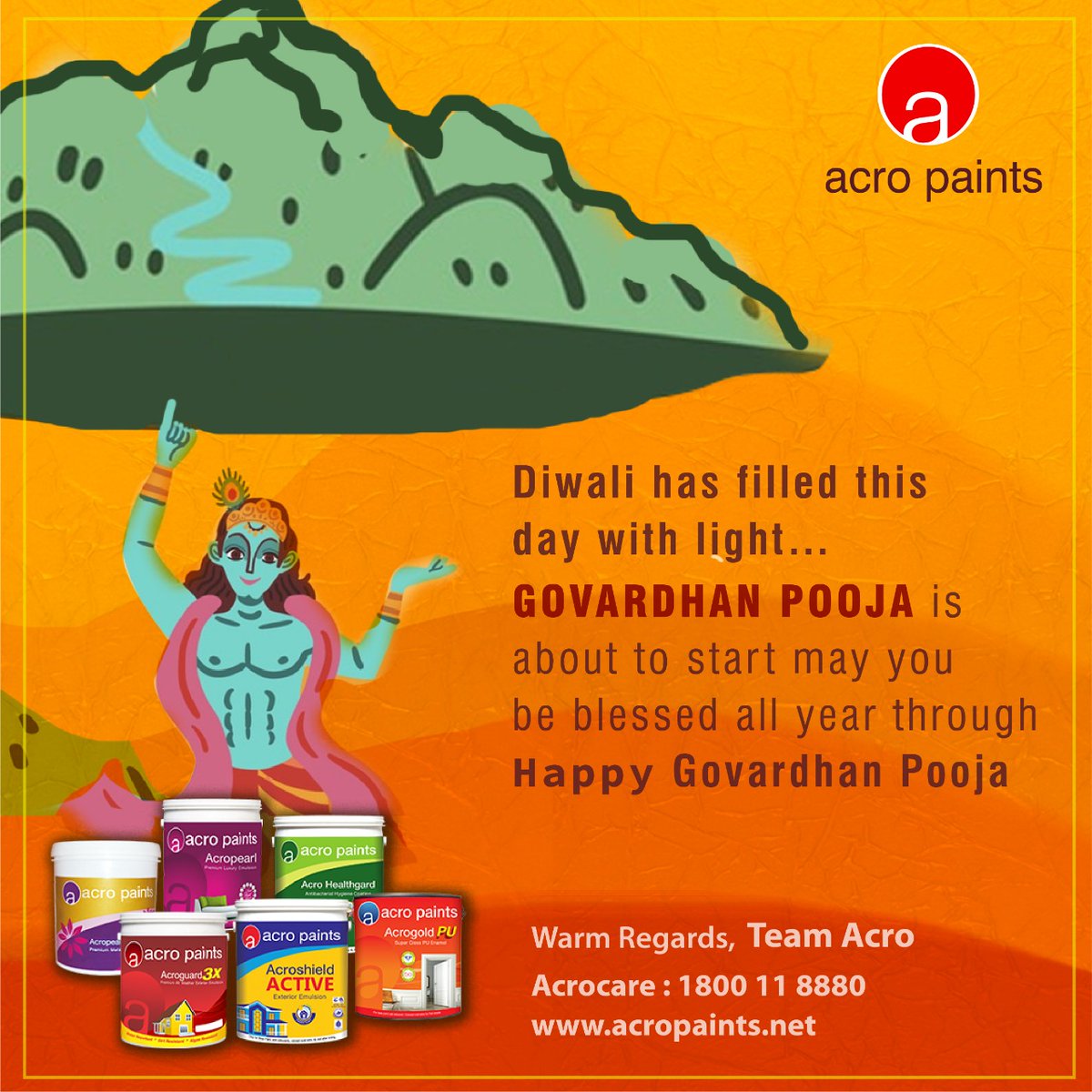 ACROPAINTSDELHI's tweet photo. Let’s celebrate the festival of trust with Acro Paints. Happy Govardhan Pooja. #HappyGovardhanPooja2020 #Acropaints #AcropaintsHealthypaints #Acropearl #Durablepaints #Acroshieldexterioremulsion #Aqualininterioremulsion #HealthproClear #Spanezia #Healthpro #LordKrishana https://t.co/GpDTDoLTpW