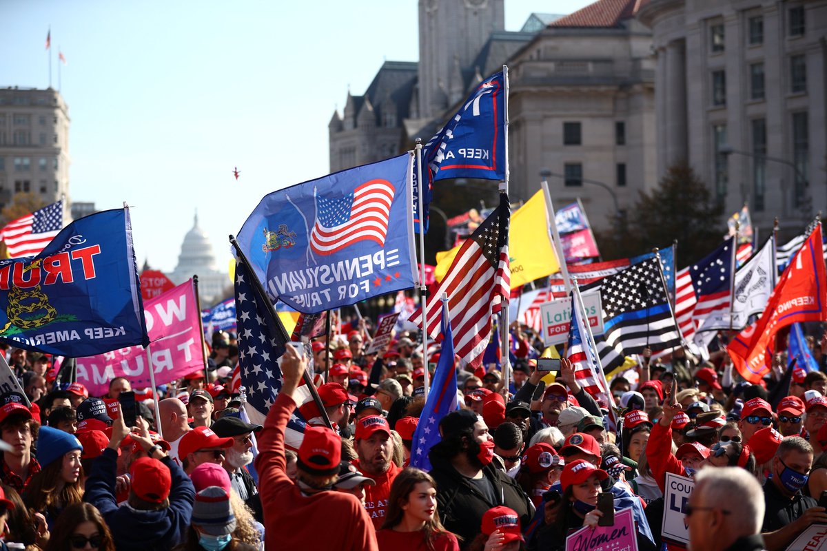 cgtnamerica's tweet photo. U.S. President Trump's supporters had Million MAGA March in Washington D.C. from Freedom Plaza to the Supreme Court on Saturday to protest election results they claim as fraudulent. #US2020Election https://t.co/skY82P8Jfq
