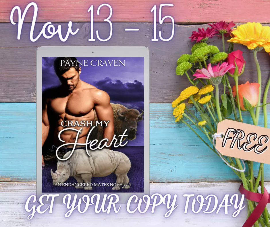One more day free!!! books2read.com/crashmyheart get your copy now!! #paranormalromance #writerslift #EndangeredMates #romanticsuspense #FATOP #whiterhino #americanbison #shifters #poacherssuck