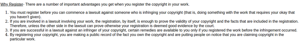 Yes, because kids should be interested in the benefits of registering a work with the Copyright Office, including *checks notes* the ability to sue for damages.That is throwing away $35 of Fortnite skins money these days.