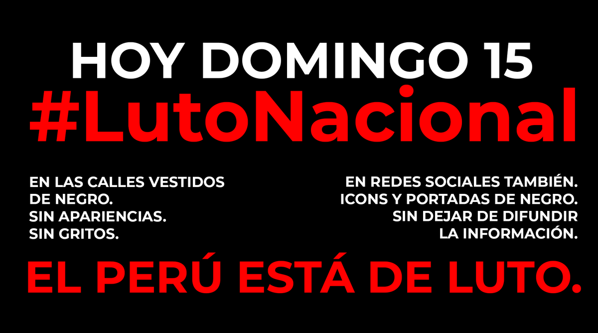 ENHYPENPeru's tweet photo. ‼️ Ayuden a difundir #LutoNacional ‼️

No dejen de difundir la información que la prensa y los medios quieren ocultar.

#MerinoRenunciaYa #PeruLivesMatter #MerinoAsesino #MerinoDictador #PoliciaAbusiva #DePie #SegundaMarchaNacional #DictaduraNuncaMas https://t.co/gNnI9oscGx
