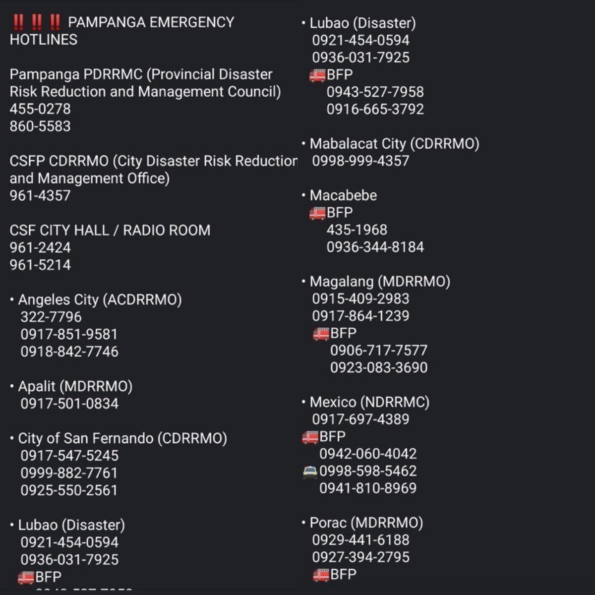 migowx's tweet photo. IT TAKES ONLY A SECONDS TO RETWEET THIS TWEET
HERE'S THE HOTLINES FOR BOTH PAMPANGA AND BULACAN ‼
#PampangaNeedsHelp #BulacanNeedsHelpNOW
#PampangaNeedsHelpNOW https://t.co/1qWjYQ6MTX