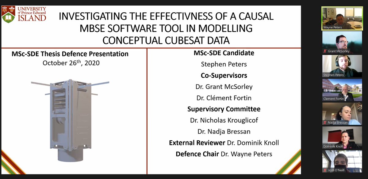upeiGrant's tweet photo. A slightly belated congratulations to Stephen Peters who successfully defended his MSc-SDE a few weeks ago! It was too bad we couldn't be together in person, but he did a great job, and there were some very interesting discussions on conceptual #design and #systems #engineering https://t.co/a5HlTwN6cO