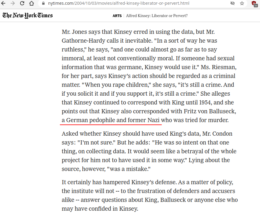 ...but based on the experiences of mass r*pist p*dos, including n*zi p*dos on top of that https://www.washingtonpost.com/archive/lifestyle/1995/12/08/kinsey-report-fast-and-loose/b058e754-34c5-4c62-87fb-7ee1cd42d625/ https://www.nytimes.com/2004/10/03/movies/alfred-kinsey-liberator-or-pervert.html