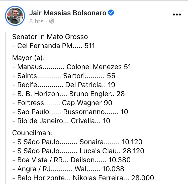 He mostly just endorses people through Facebook posts and videos where he lists mayoral and council candidates. Not on the ground, not doing any real organizing.