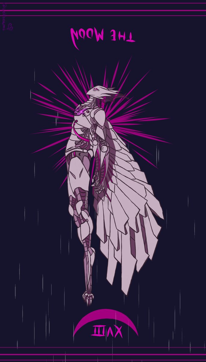i drew <a href="/MaybeAMako/">hungry little snack boy</a>'s Freemium Seraph design bc it RULES and needed to be a tarot card🌟💙🌗 i love this funky moon robot🥺 #blaseball <a href="/Tokyo_Blaseball/">Tokyo Lift 🏋️‍♀️</a>