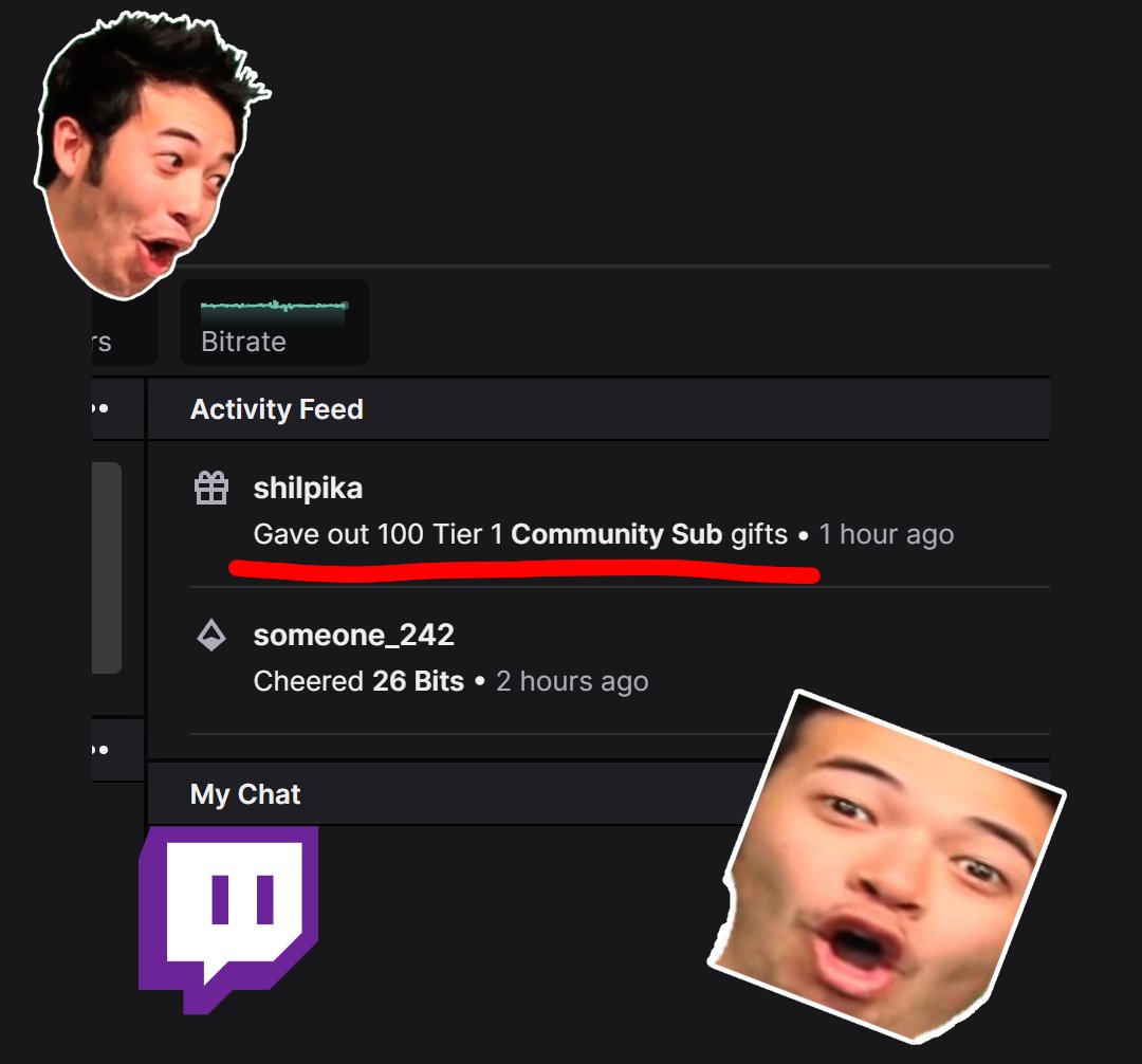 The <a href="/Twitch/">Twitch</a> staff coming in dropping that 100 gifted subs to community as a part of #GlitchCon today was like wuuuuuut?? At first I thought it was a glitch ngl lol.. Much love <3.. Also... Bros, I think I peaked. :')