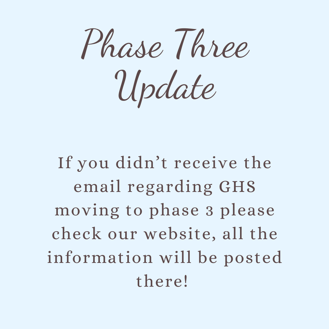 Please check out our website if you haven’t received and email in regards to phase 3 which will be starting on Tuesday!