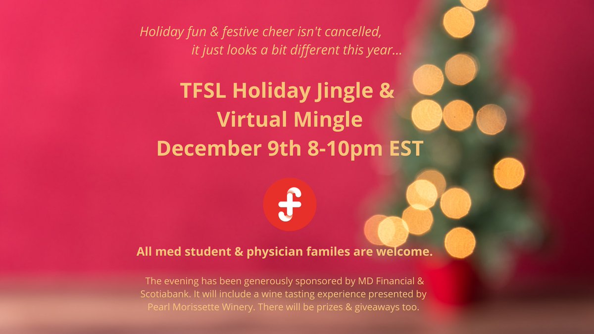 Holiday cheer isn’t CANCELLED this year, #COVID19 has made things look a bit different! Virtual holiday party on Dec 9th. Wine experience by <a href="/PearlMorissette/">Pearl Morissette</a>. Prizes &amp; giveaway. All #physician families welcome. 2 ticket options:🍷or🍪
Link to tickets: theflipsidelife.com/event/tfsl-vir…