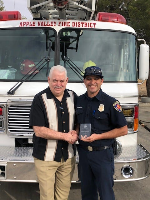 Recognizing those who continually strive to make us a better organization. Congratulations to Apple Valley Fire Protection District Apparatus Engineer Robert Simpson, Employee of the Quarter (Third Quarter). Keep up the great work!