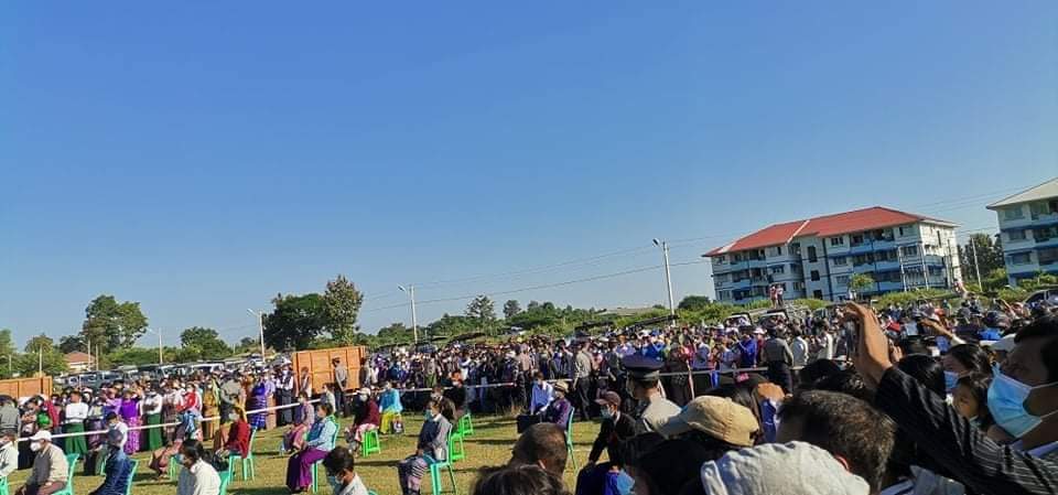 Voters are protesting  for the 2020 election fraud at
Nay Pyi Taw Council Area, Ottara Thiri Township, Shwe Nant Thar Ward Football Stadium.
