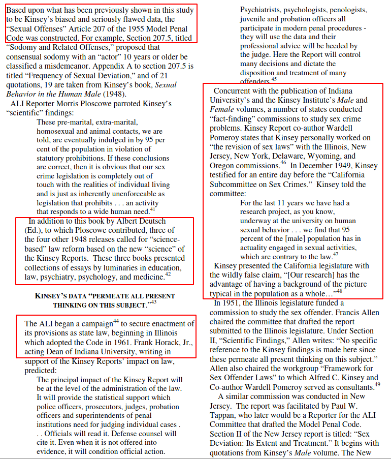 A detailed write up, showing how Kinsey's ideas entered law across the United States and how Kinsey himself worked to change sex laws in numerous parts of AmericaSource link (whole paper is informative):  http://www.drjudithreisman.com/archives/ALEC%20paper.pdf