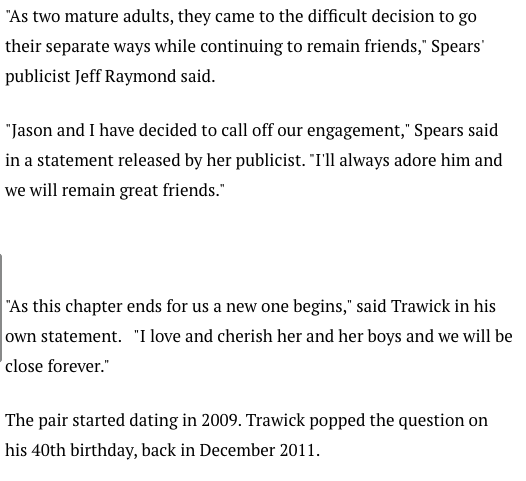 And a few days later, Jeff Raymond would announce that Britney and Jason were breaking up in a statement claiming that it was a difficult decision made by "two mature adults."  #FreeBritney