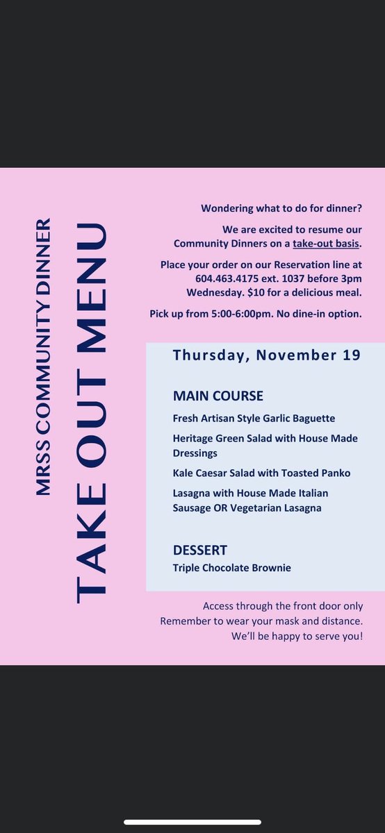 MRSS_Cafeteria's tweet photo. Let the MRSS Culinary Arts program worry about Thursday night’s cooking. Call early to reserve your dinner.         @sd42news @MRSSsd42 @MapleRidgeNews https://t.co/wiNyFT1qGk
